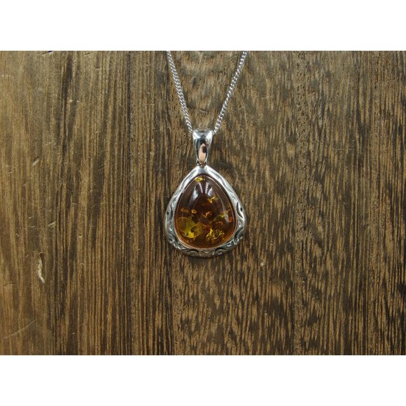 18" Sterling Silver Unique Symbols Amber Necklace Vintage Minimalist Everyday - Picture 1 of 6